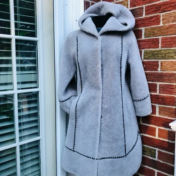 Sheepskin Fur Hooded Women's Coat. - Picture 1 of 14